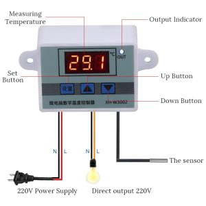Bộ điều khiển nhiệt độ XH W3002, Bộ cảm biến tự động, sấy, sưởi, làm mát, làm lạnh, chế lò ấp trứng DIY, quạt hồ thủy sinh, ủ sửa chua