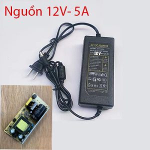 Bộ nguồn 12V-5A nhựa adapter cho đèn Led, Camera, màn hình quảng cáo, bơm, quạt 12v